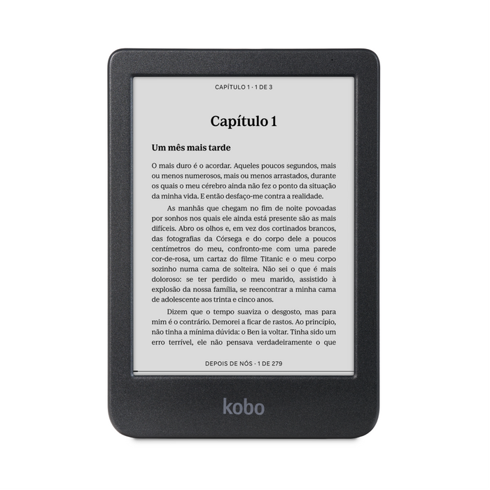 Kobo Clara BW preto, vista frontal.