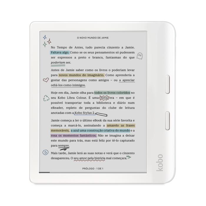 Kobo Libra Colour branco, vista frontal.