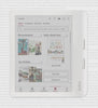 Um eReader Kobo Libra Colour num fundo a mostrar texto esbatido, com um ecrã a mostrar livros com capas coloridas na Kobo Store.